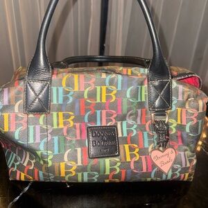 vintage Dooney & Bourke Scribble Logo Satchel in a multicolor leather